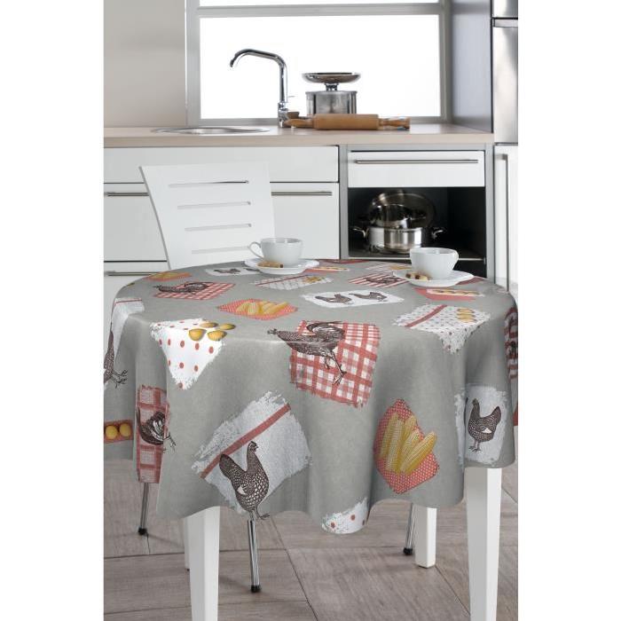 CORYL Nappe Lautrec - Ř 160 cm - Gris perle - Motifs poules