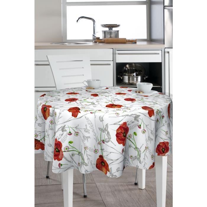 CORYL Nappe Lautrec - Ř 160 cm - Blanc - Motifs coquelicots