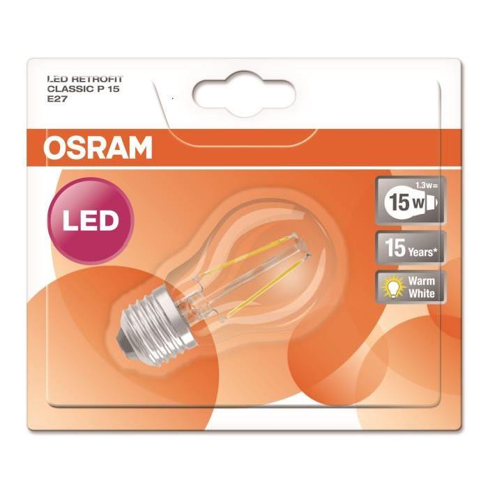 OSRAM Ampoule LED E27 sphérique claire 1,2 W équivalent a 15 W blanc chaud