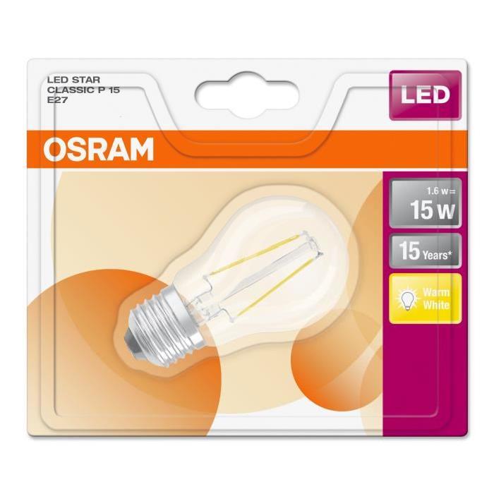 OSRAM Ampoule LED E27 sphérique claire 1,2 W équivalent a 15 W blanc chaud