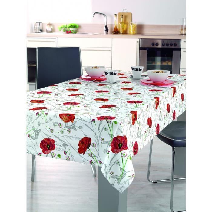 CORYL Nappe Lautrec ovale - 160x240 cm - Blanc - Motifs coquelicots