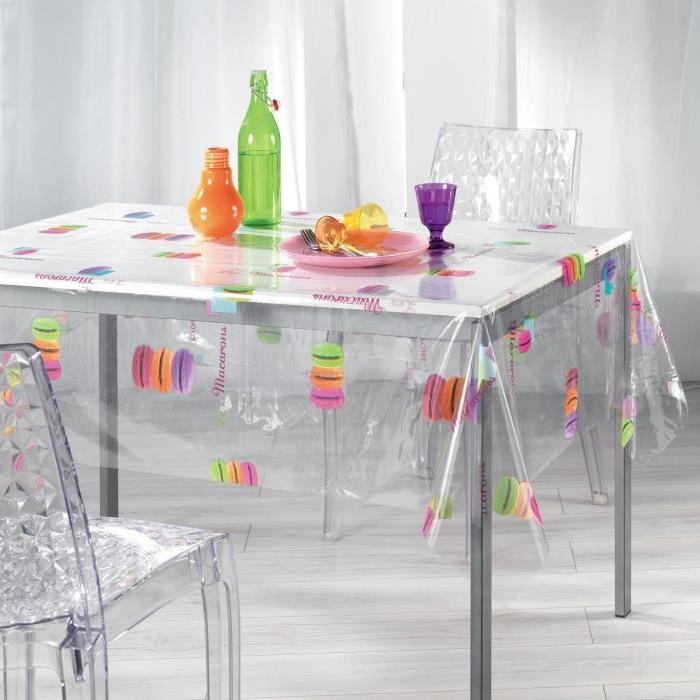 DOUCEUR D'INTERIEUR Nappe imprimée macarons Décor line Cristal 140x240 cm transparent