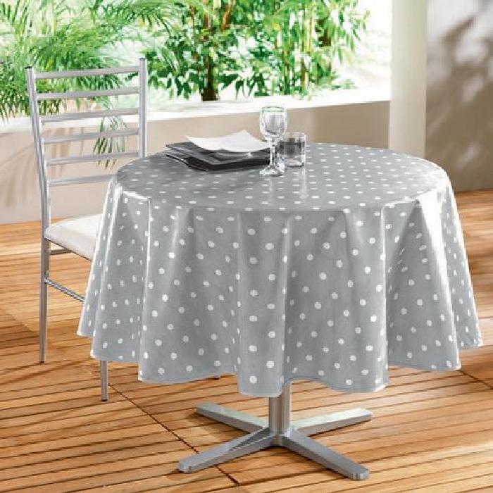 DOUCEUR D'INTERIEUR Nappe toile cirée Décor line Lollypop 160 cm gris et blanc