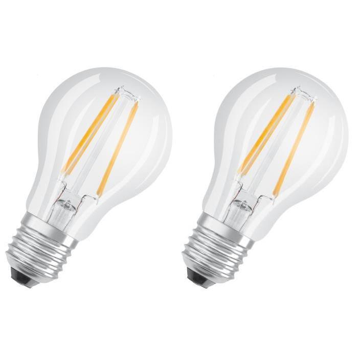 OSRAM Lot de 2 Ampoules LED E27 standard claire 6 W équivalent a 60 W blanc chaud