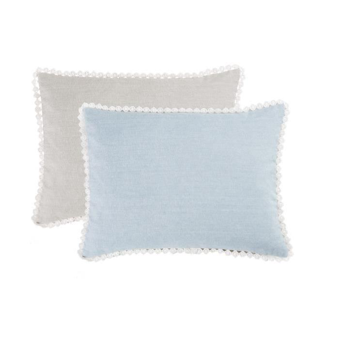 DEKOANDCO Coussin 30x40 cm CHINNY BLEU/LIN