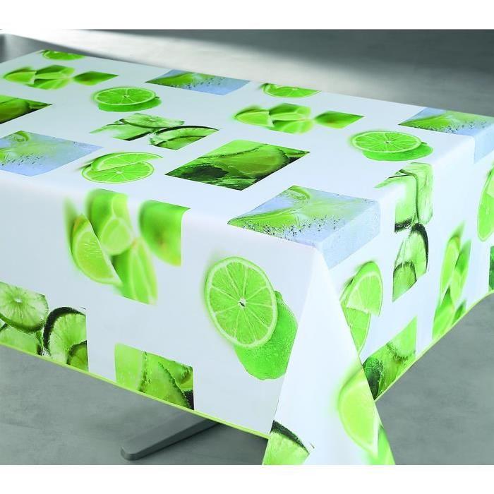 Nappe enduite rectangulaire 145x240 cm blanc, vert et jaune