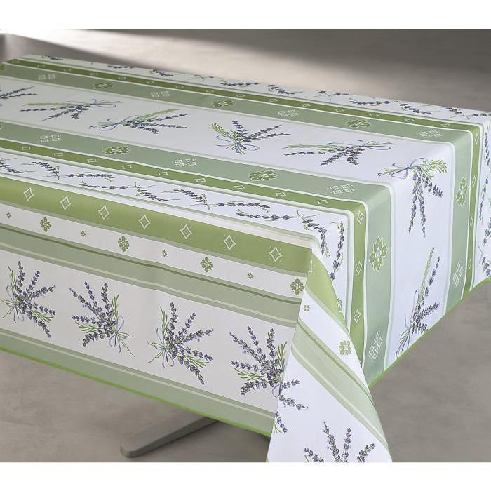 Nappe enduite rectangulaire 145x240 cm blanc et vert