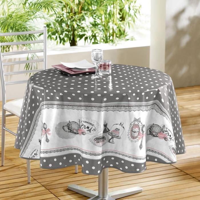 DOUCEUR D'INTERIEUR Nappe toile cirée Décor line Brunch rétro 160 cm gris