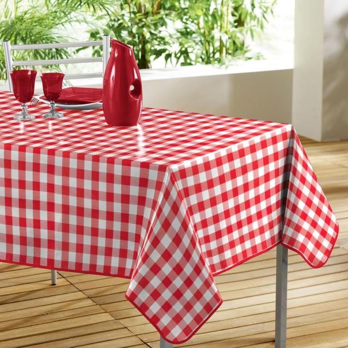 DOUCEUR D'INTERIEUR Nappe toile cirée Décor line Vichy 140x240 cm rouge