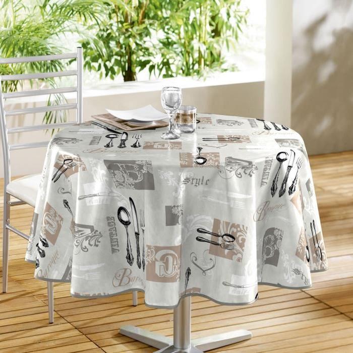 DOUCEUR D'INTERIEUR Nappe toile cirée Décor line Héritaga 160 cm gris et blanc