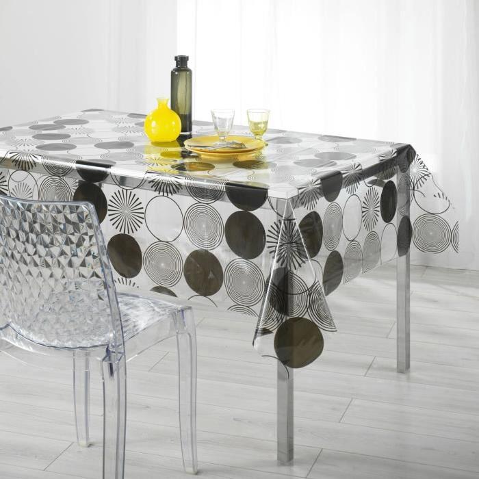 DOUCEUR D'INTERIEUR Nappe imprimée cosmik Décor line Cristal 140x240 cm gris et noir