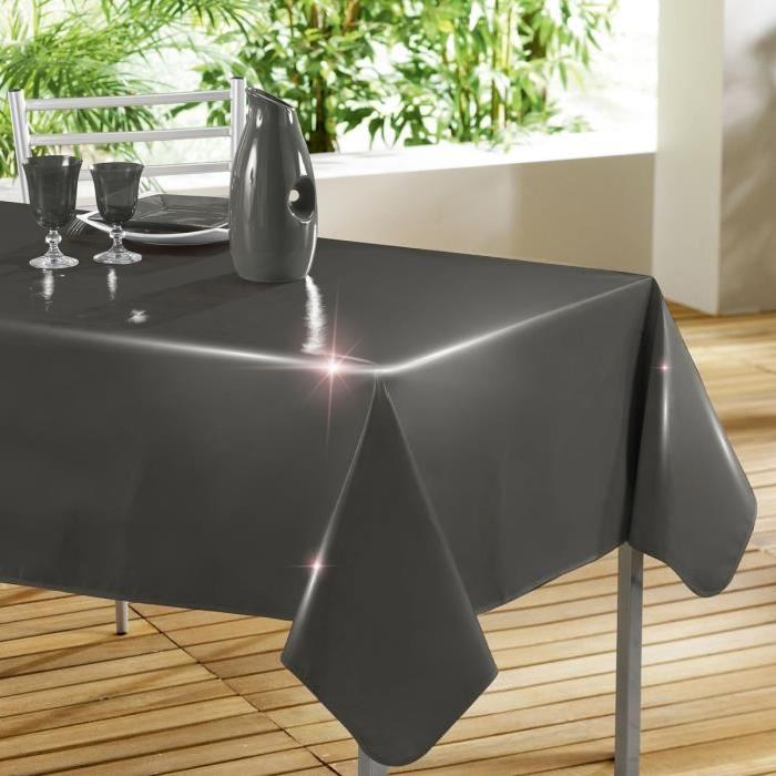 DOUCEUR D'INTERIEUR Nappe toile cirée Décor line Glossy laquée unie 140x240 cm anthracite