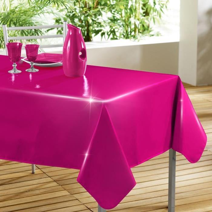 DOUCEUR D'INTERIEUR Nappe toile cirée Décor line Glossy laquée unie 140x240 cm fuchsia