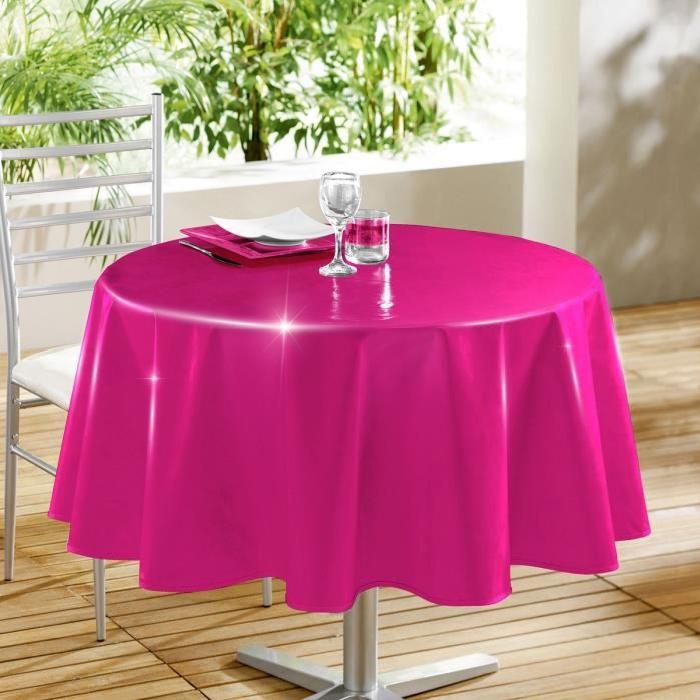 DOUCEUR D'INTERIEUR Nappe toile cirée Décor line Glossy 160 cm fuchsia