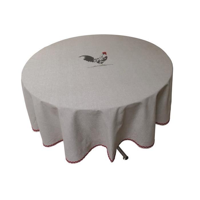 SOLEIL D'OCRE Nappe ronde Coq - Diam 180 cm - 100% coton - Ecru