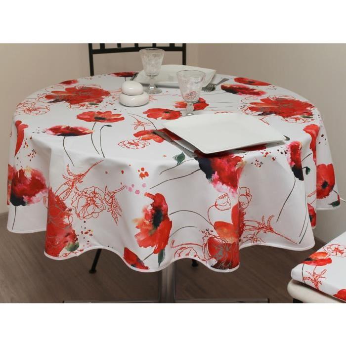 SOLEIL D'OCRE Nappe ronde Coquelicot - Diam 180 cm - 100% polyester - Imprimé