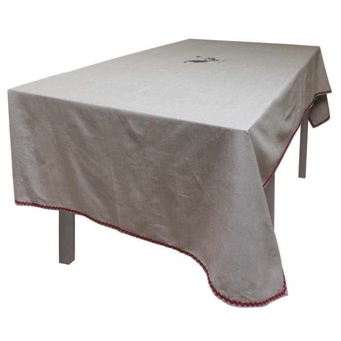 SOLEIL D'OCRE Nappe Coq 140x240 cm - 100% coton - Ecru