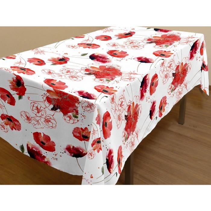 SOLEIL D'OCRE Nappe rectangulaire Coquelicot 140x240 cm - 100% polyester - imprimé