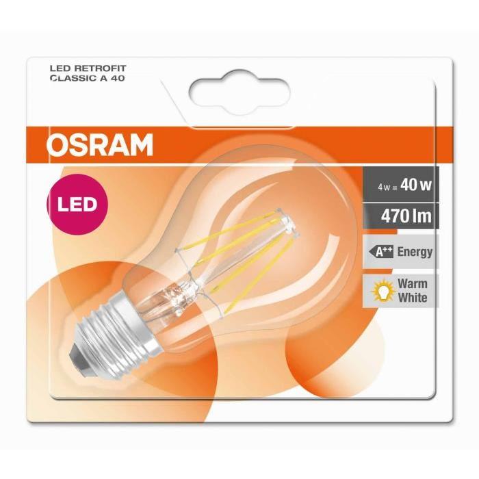 OSRAM Ampoule filament LED E27 4 W équivalent a 40 W blanc chaud