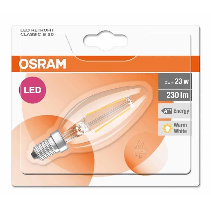 OSRAM Ampoule filament LED E14 2 W équivalent a 25 W blanc chaud