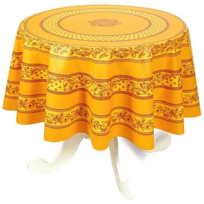 VENT DU SUD Nappe ronde enduite Ř 160 cm dessin placé - Abricot