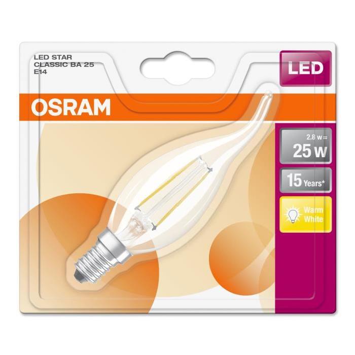 OSRAM Ampoule LED E14 flamme coup de vent 2 W équivalent a 25 W blanc chaud