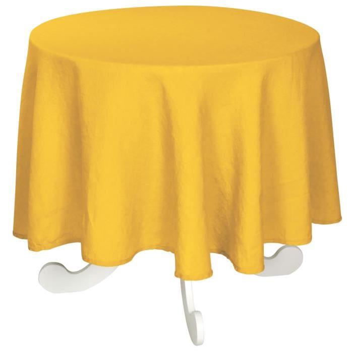 VENT DU SUD Nappe SYMPHONIE - Composition : 100% lin lavé 260gr/m˛ - Dimensions : diam. 168 cm - Lavable a 60°C - Safran