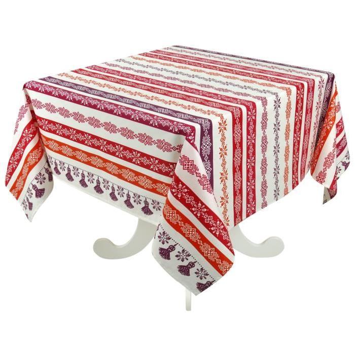 VENT DU SUD Nappe enduite Cuzco 160 x 160 - Framboise