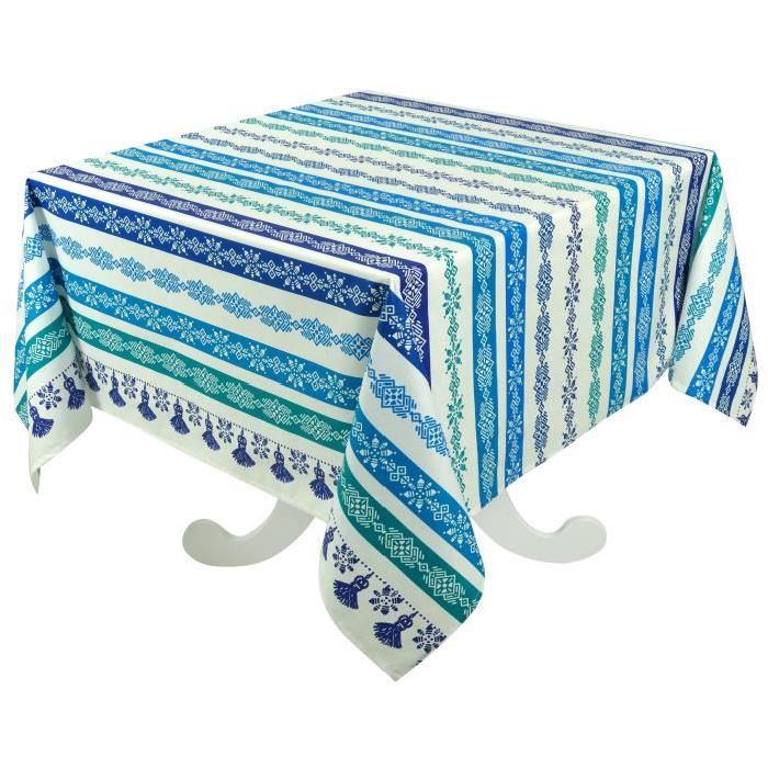 VENT DU SUD Nappe enduite Cuzco 160 x 160 - Turquoise