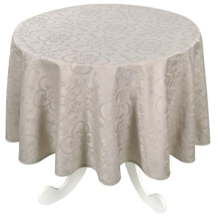 VENT DU SUD Nappe ronde jacquard FARO - 168cm - Sépia