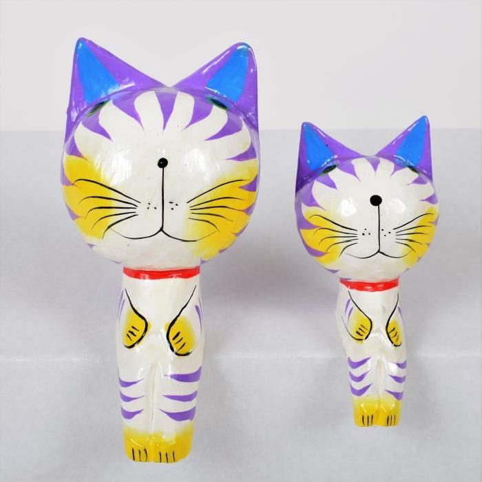 CAT Objet déco a poser 2 chats en bois sculpté