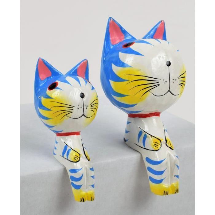 CAT Objet déco a poser 2 chats en bois sculpté