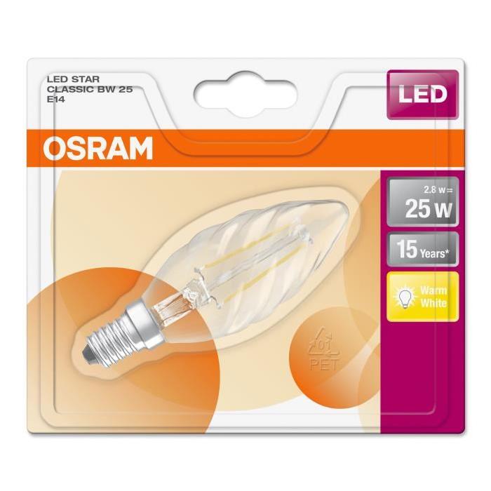 OSRAM Ampoule LED E14 flamme torsadée 2 W équivalent a 25 W blanc chaud