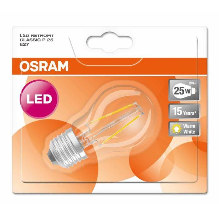 OSRAM Ampoule filament LED E27 2 W équivalent a 25 W blanc chaud