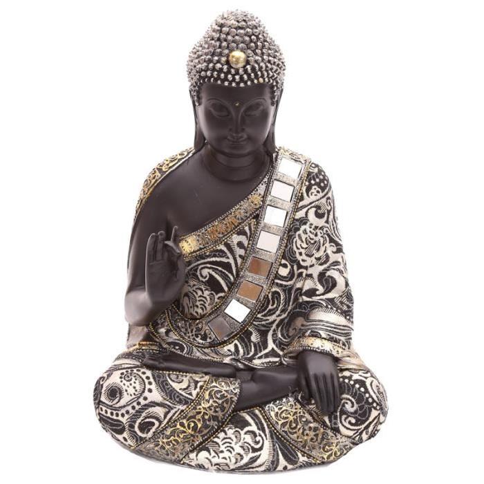 Figurine de décoration bouddha assis main levée - Effet Métal