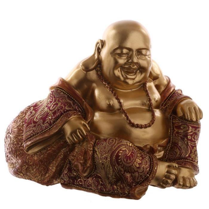 Figurine de décoration Bouddha assis mains sur genoux - Effet rouge doré