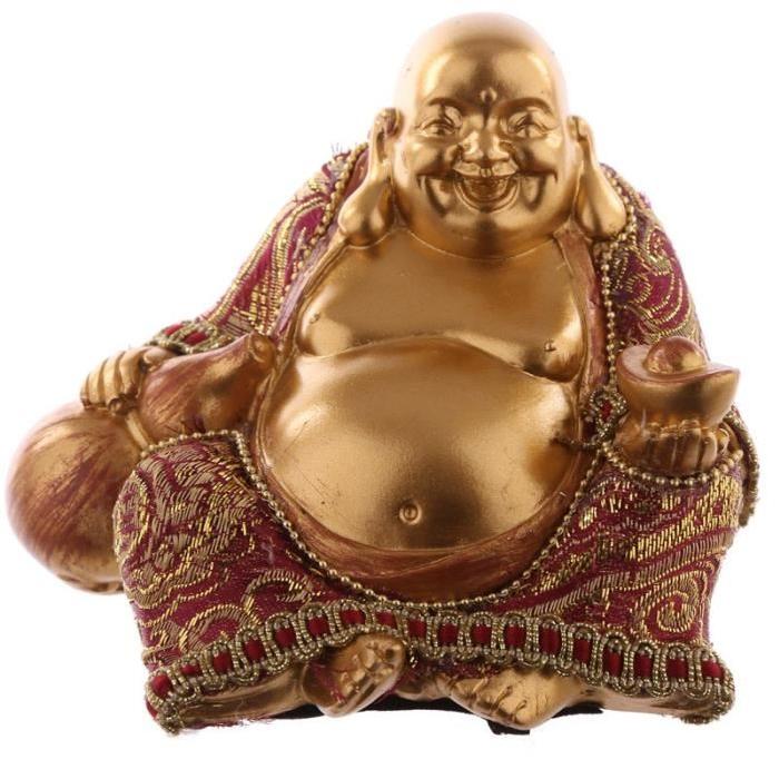 Figurine de décoration Bouddha Chinois assis - Effet rouge et doré