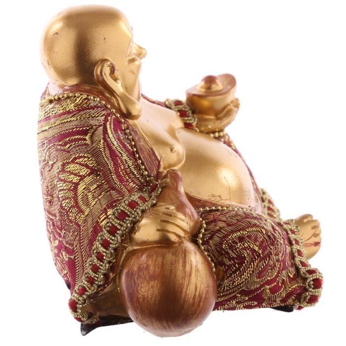 Figurine de décoration Bouddha Chinois assis - Effet rouge et doré