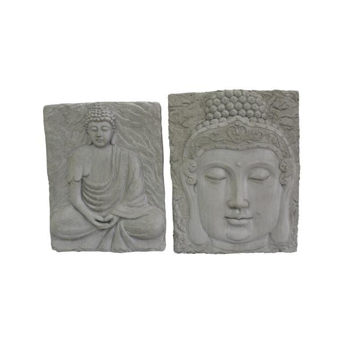 HOMEA Lot de 2 plaques murales Bouddha déco 38,3x7,5xH47 cm gris