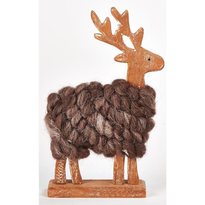 Figurine de Noël Renne de Noël avec laine en bois 13x4x21 cm