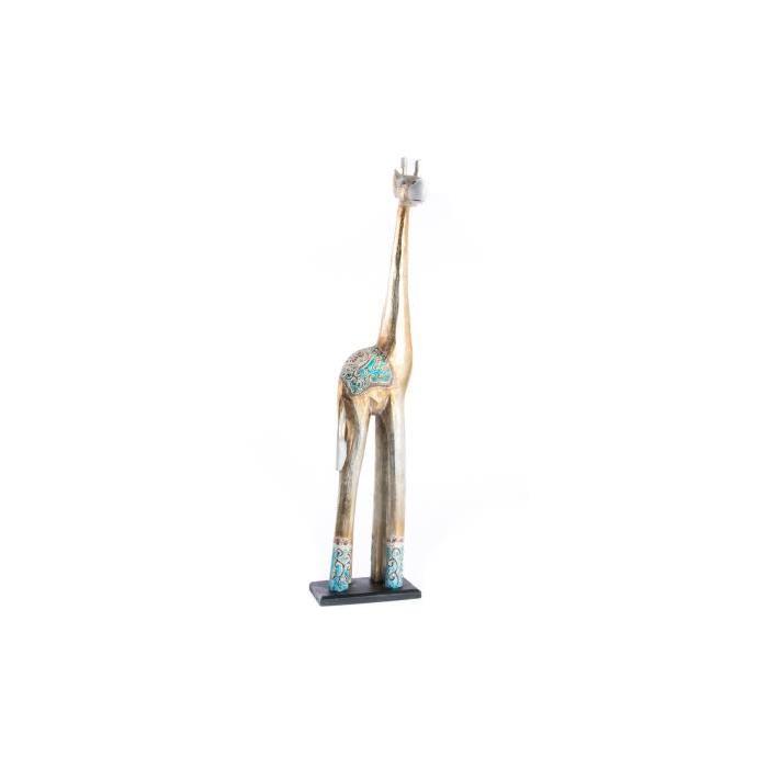 Objet Déco statuette Girafe Bois Sculpté 19x18x80cm