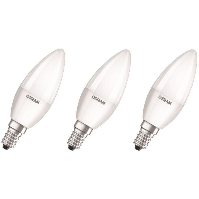 OSRAM Lot de 3 Ampoules LED E14 flamme dépolie 5,3 W équivalent a 40 W blanc chaud