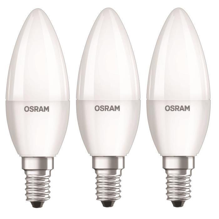 OSRAM Lot de 3 Ampoules LED E14 flamme dépolie 5,3 W équivalent a 40 W blanc chaud