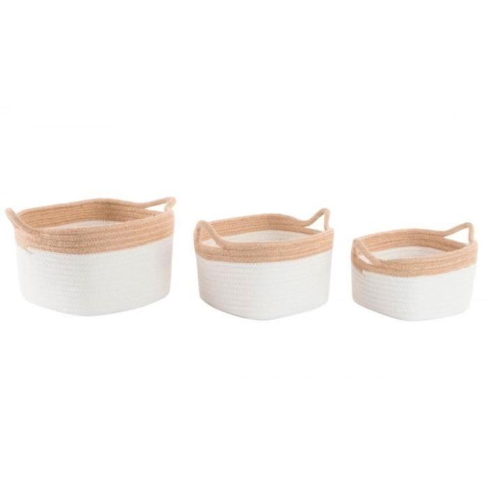 Lot De 3 Corbeilles Alka Coton Jute 29x22x16cm