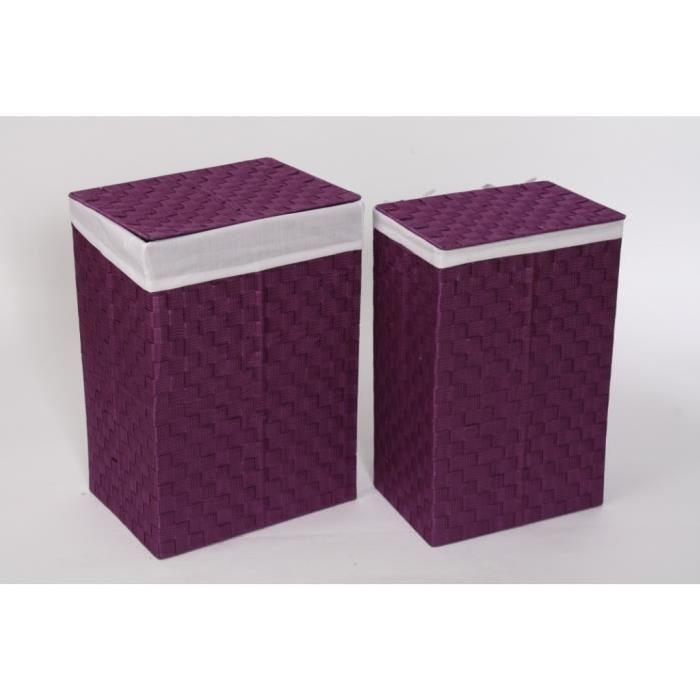 Lot De 2 Corbeilles A Linge Izo Plastique Mauve 40x30x55cm