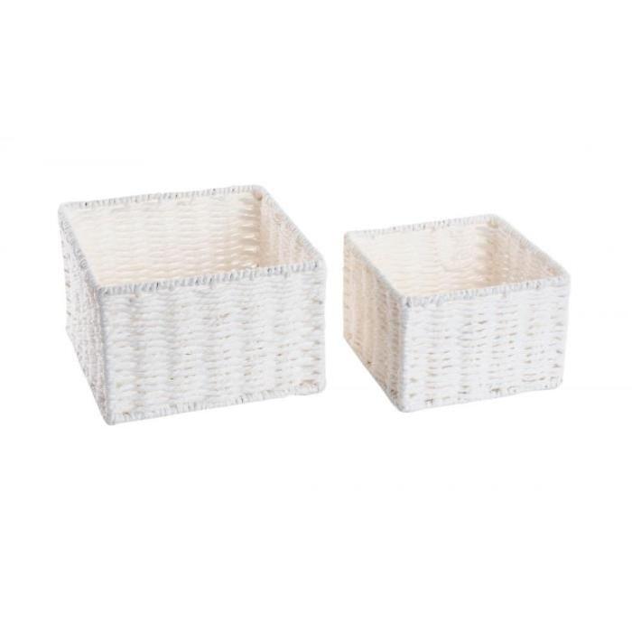 Lot De 2 Corbeilles Izo Fibre Blanc 20x20x13cm