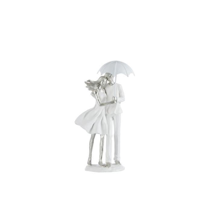 COUPLE Statuette Résine 11x8x26 cm Blanc et Argent