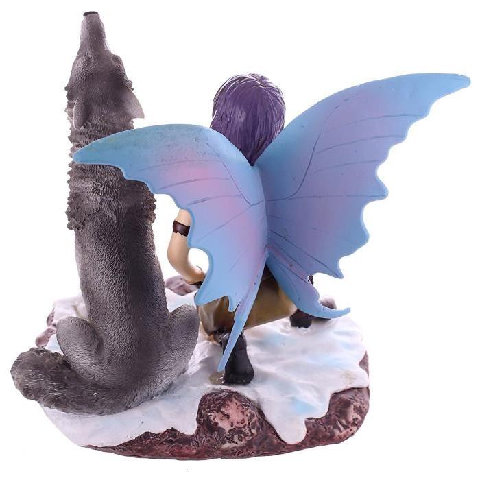 Figurine de  Fée des neiges accroupie avec loup