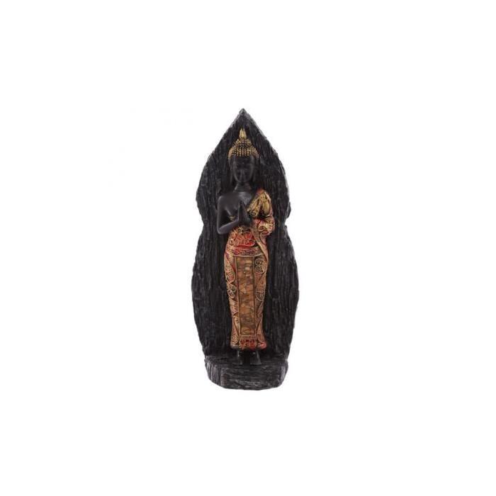 Figurine de décoration Bouddha debout - Effet boisé - Rouge antique