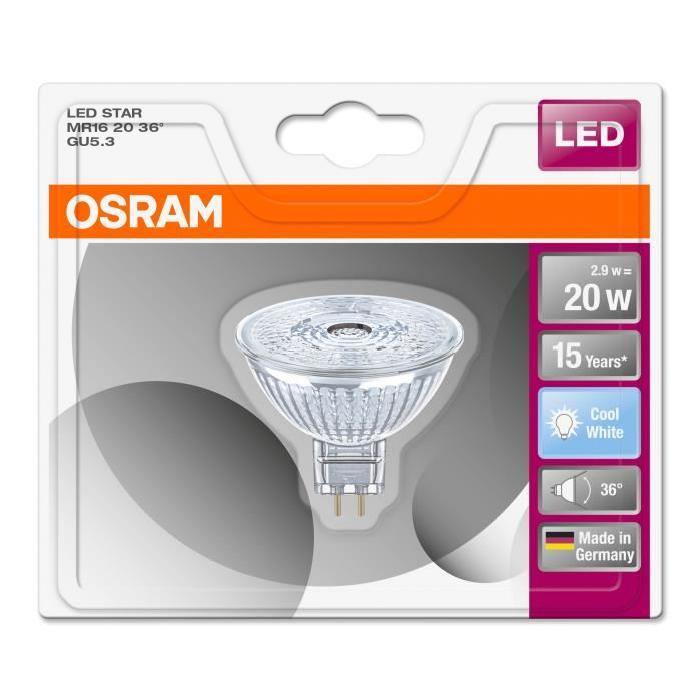 OSRAM Ampoule Spot LED MR16 GU5,3 2,9 W équivalent a 20 W blanc froid